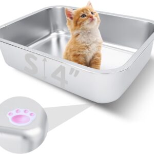Small Stainless Steel Litter Box for Kittens, 15.5"×11.6"×4" Metal Litter Box for Kitten Rust-Proof, Non Stick, No Smell, Easy to Clean for Cats Rabbits