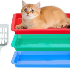 3 Pcs Kitten Litter Box with 1 Scoop,9.6" Plastic Portable Nonstick Small Litter Pan Low Entry Waterproof Bunny Cat Litter Box,Multi Color Litter Tray Travel Toilet for Small Pet Guinea Pig Rabbit