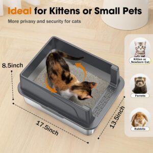 Alternative view of 2PACK Stainless Steel Cat Litter Box with Lid, High-Sided Metal Litter Pan for Small Cats, Kitty Litter Box, Non-Stick & Odor-Resistant, Anti-Urine Leakage, Easy to Clean, Scoop Included