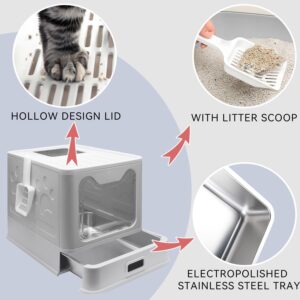 Alternative view of Helntova Stainless Steel Litter Box, Foldable Enclosed Cat Litter Box with Lid, Large Top Exit Design with Pull-Out Drawer & Scoop, Easy Clean Odor Control -Pink