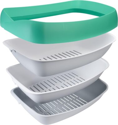 Luuup Litter Box - 3 Sifting Tray Cat Litter Box- Easy to Clean with Non-Stick Coating - Stylish, High-Sided Design with Spill Guard (15.4"x20.2"x7.5")